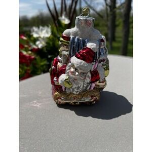Vintage Christmas Ornament European‎ Style Hand Crafted Glass Santa Clause Train